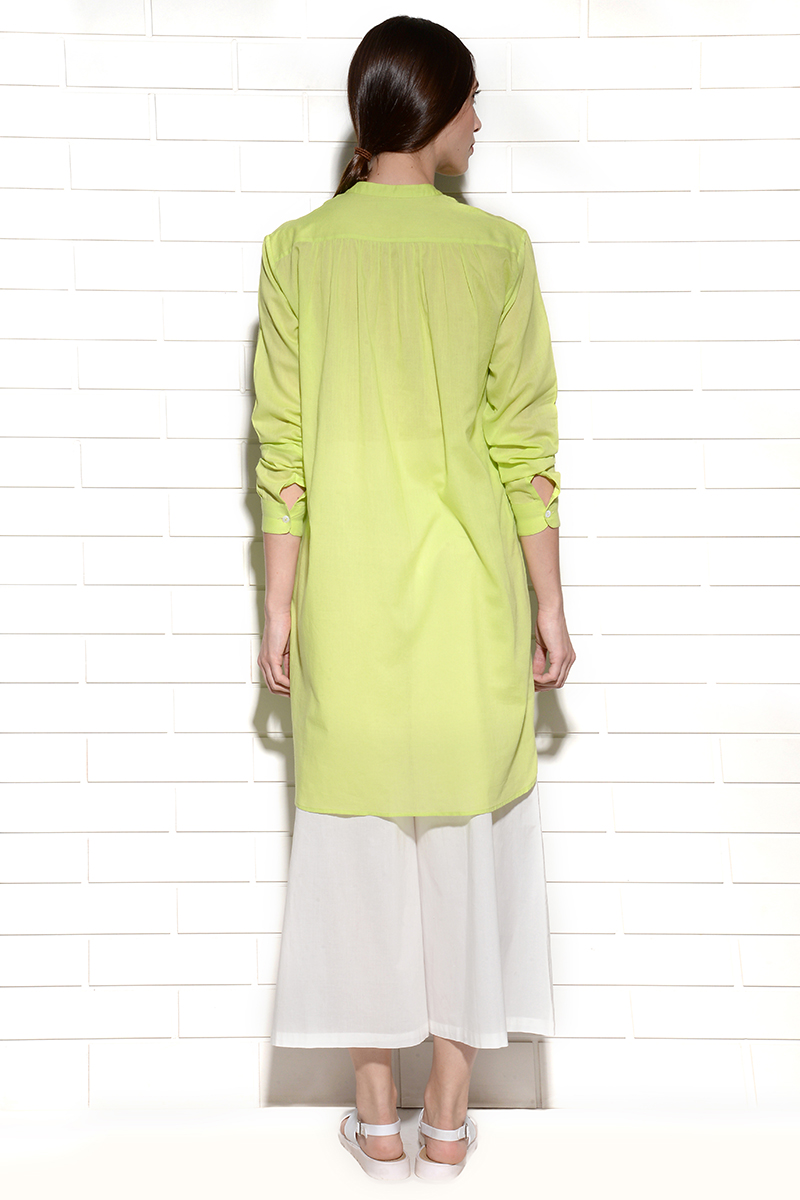 Juicy Lime Citron Tunic Dress with pleats at yoke